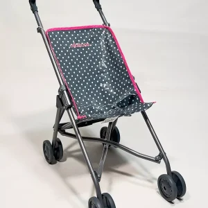 *Poussette poupée avec assise en coton enduit Petits pois blancs sur fond gris