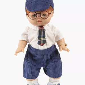 Ensemble William avec cravate à carreaux Tartan marine et pantalon en velours bleu foncé