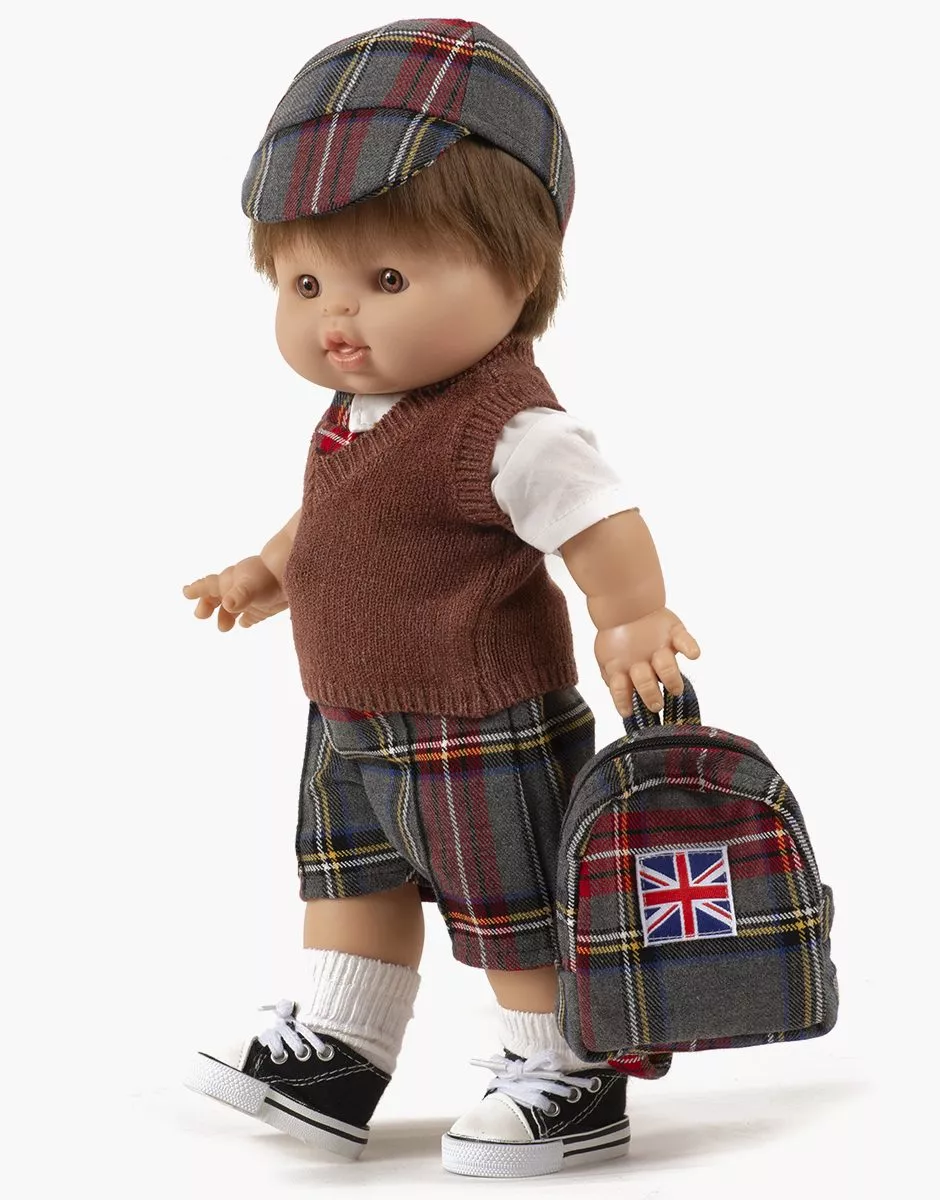 Sac à dos Théo pour poupée à carreaux Tartan gris – Image 2