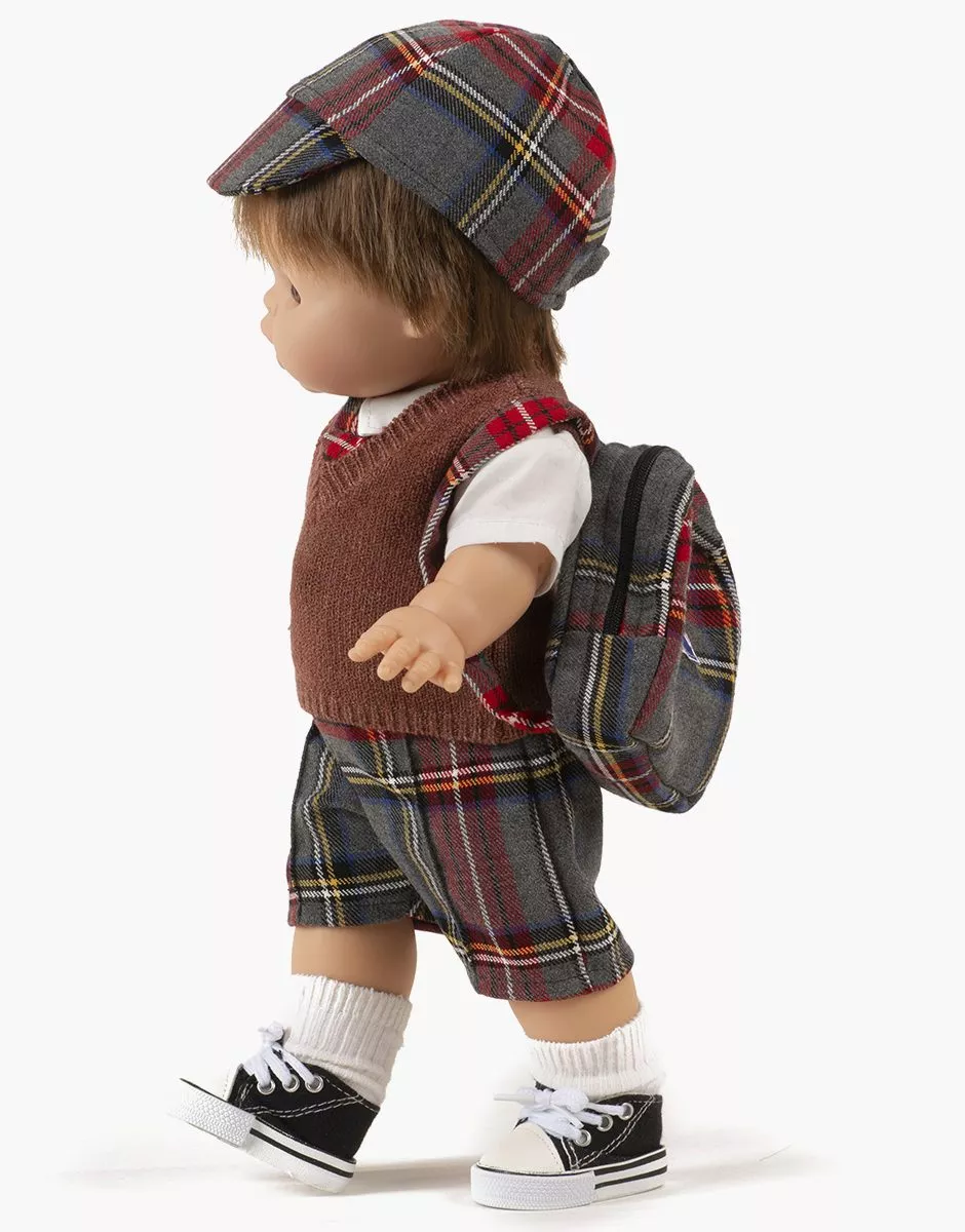Sac à dos Théo pour poupée à carreaux Tartan gris – Image 3