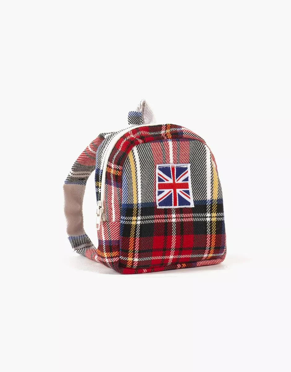 Sac à dos Théo pour poupée à carreaux Tartan écru
