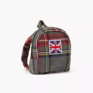 Sac à dos Théo pour poupée à carreaux Tartan gris
