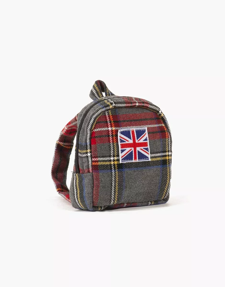 Sac à dos Théo pour poupée à carreaux Tartan gris