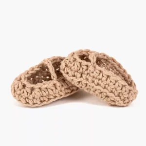 Chaussons ballerines en crochet beige faits main