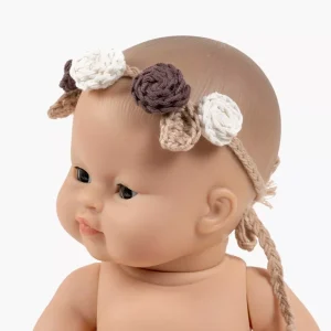 Couronne de fleurs en crochet beige faite main