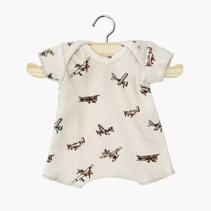 Babies – Body shorty en maille côtelée Petits avions beige