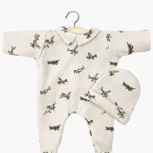 Babies – Dors bien Corentin et son bonnet en maille côtelée Petits avions beige