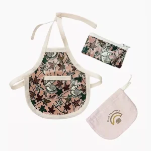 Tablier et trousse pour poupée en coton enduit Colomba avec pochon pétale