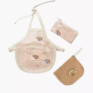 Tablier et trousse pour poupée en coton enduit Peacock Roses avec pochon cassonade