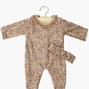 Bambinis – Dors bien Angelo en maille côtelée Petites fleurs cacao et son headband