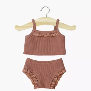 Bambinis – Dessous fille en maille côtelée rose argile et sa dentelle