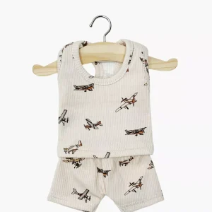 Dessous garçon Marcel en maille côtelée Petits avions beige