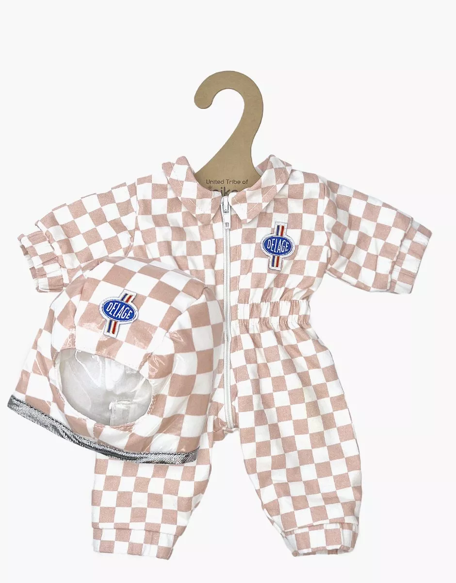 Les P’tits Déguiz’ – Combinaison pilote decourse Racing à damier rose et blanc avec casque