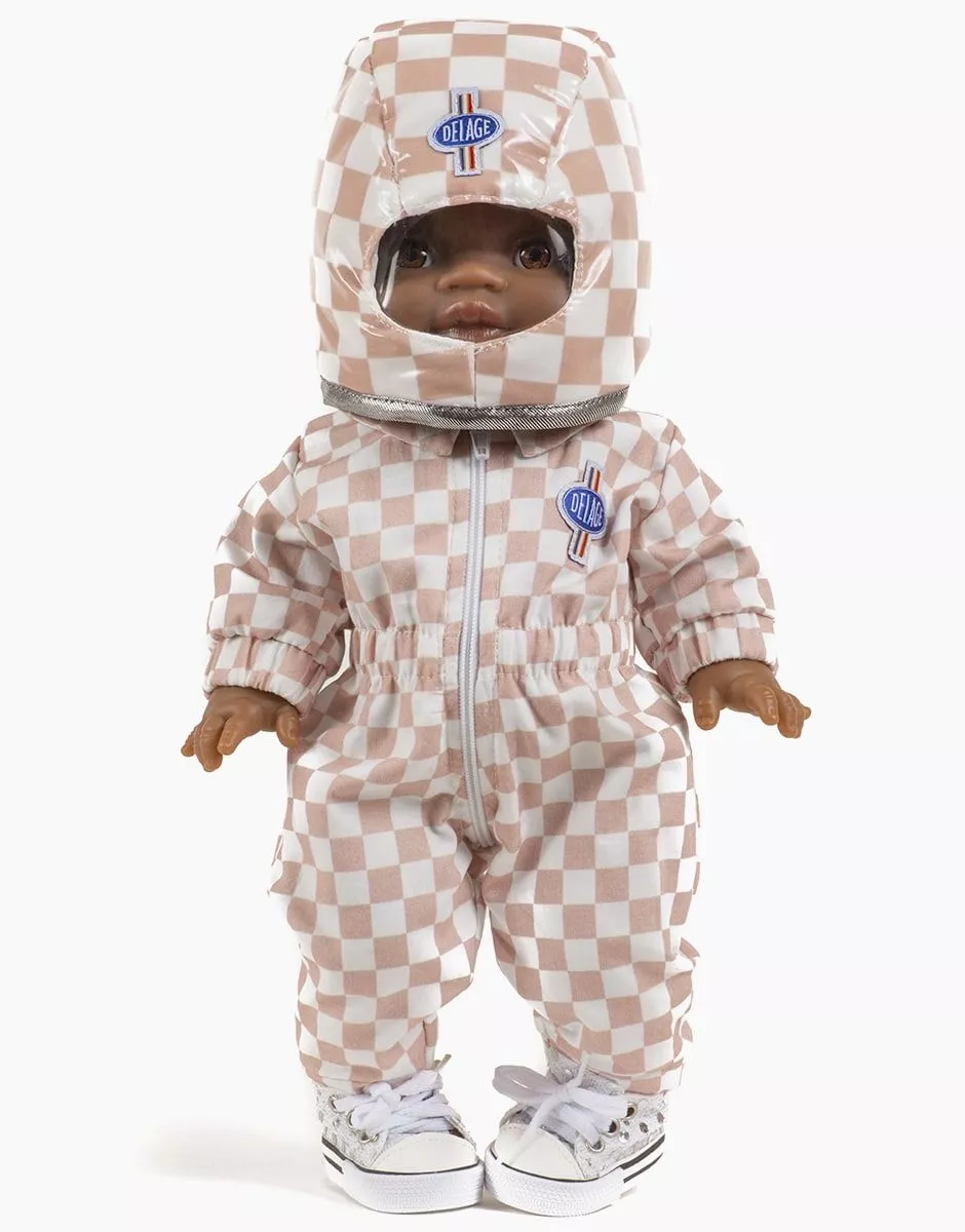 Les P’tits Déguiz’ – Combinaison pilote decourse Racing à damier rose et blanc avec casque – Image 2