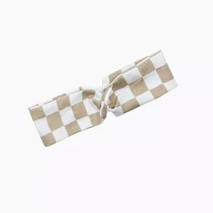 Headband croisé Andrée à damier beige et blanc