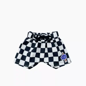 Short de bain RACING en coton damier noir et blanc