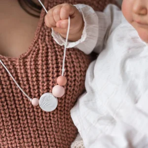 Collier allaitement, portage et de dentition Palm sunrise | Rose et blanc