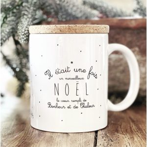 Mug avec son couvercle en liège « il était une fois un merveilleux noël »