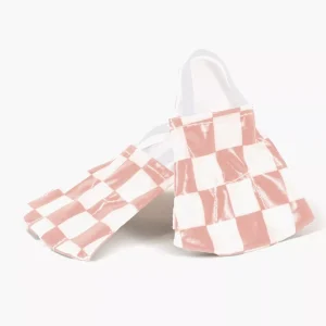 Paire de palmes en coton enduit à damier rose/blanc