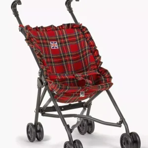 Poussette poupée à volants à London carreaux Tartan rouge sur châssis noir