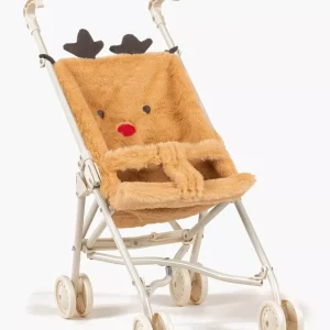 Poussette poupée Rudolph en fausse fourrure camel sur châssis crème