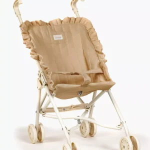 Poussette poupée à volants en gaze de coton Latte sur châssis crème