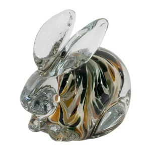 Presse-papier Lapin Garenne Ambre & Kaki en verre, Yliades