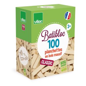Jeu de construction en bois, Batibloc Classic 100 planchettes – Vilac