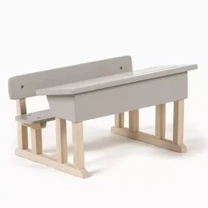 Pupitre d&rsquo;écolier double pour poupées Minikane en bois gris poudré