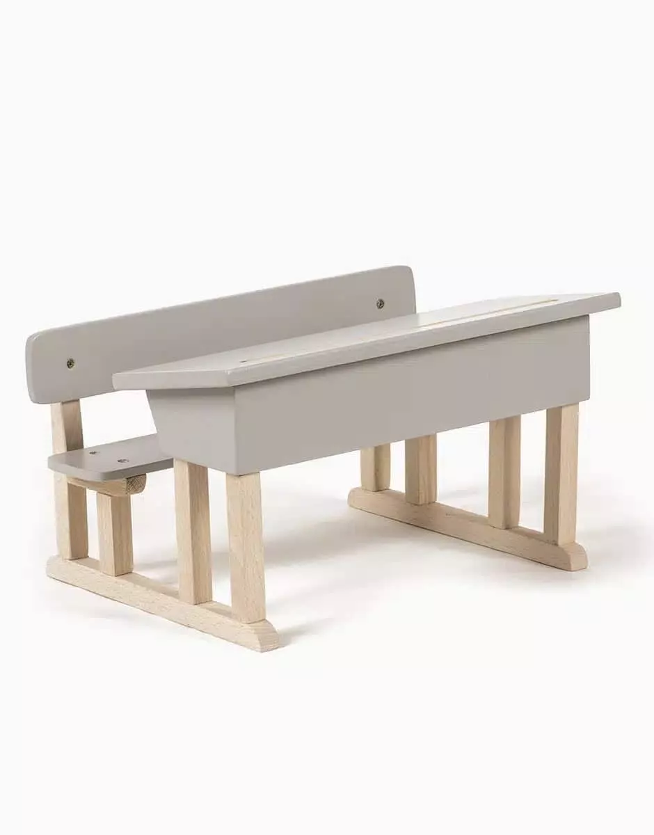 Pupitre d’écolier double pour poupées Minikane en bois gris poudré – Image 3