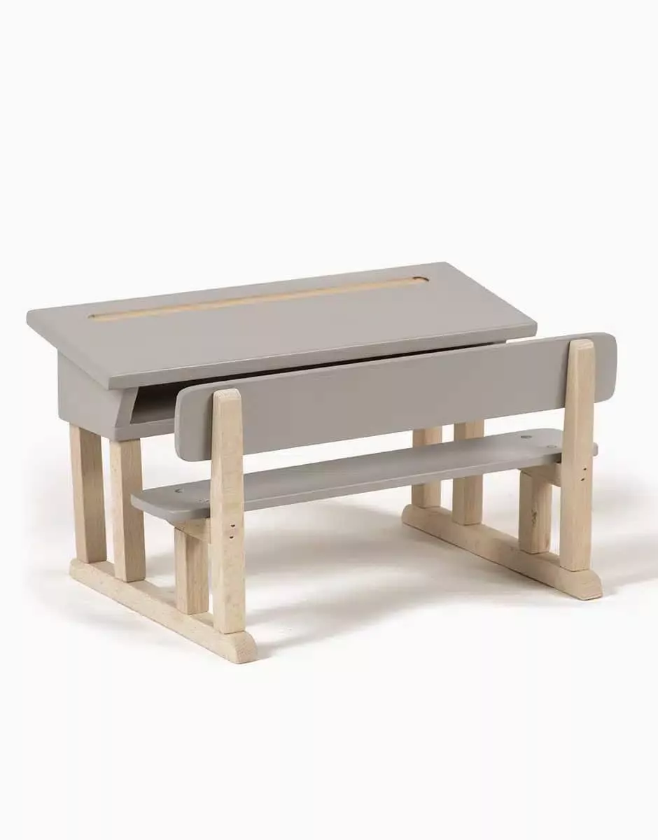 Pupitre d’écolier double pour poupées Minikane en bois gris poudré – Image 2