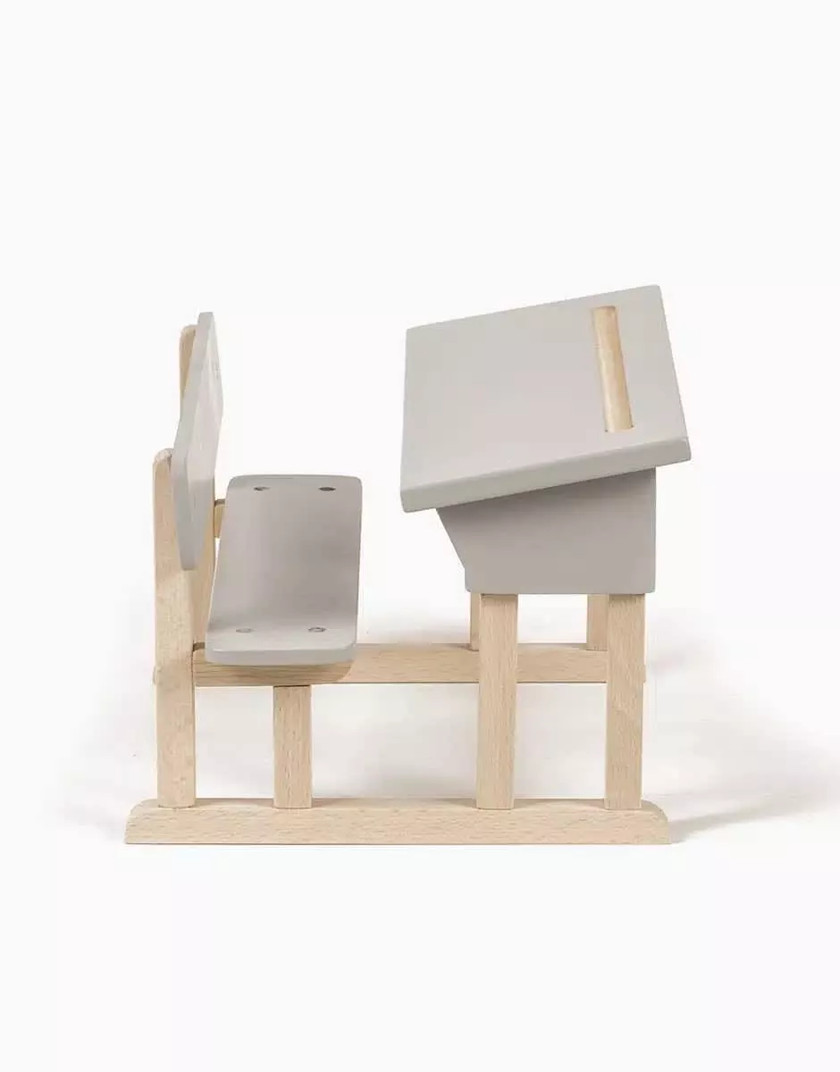 Pupitre d’écolier double pour poupées Minikane en bois gris poudré – Image 4