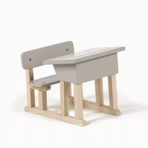 Pupitre d&rsquo;écolier simple pour poupée Minikane en bois gris poudré