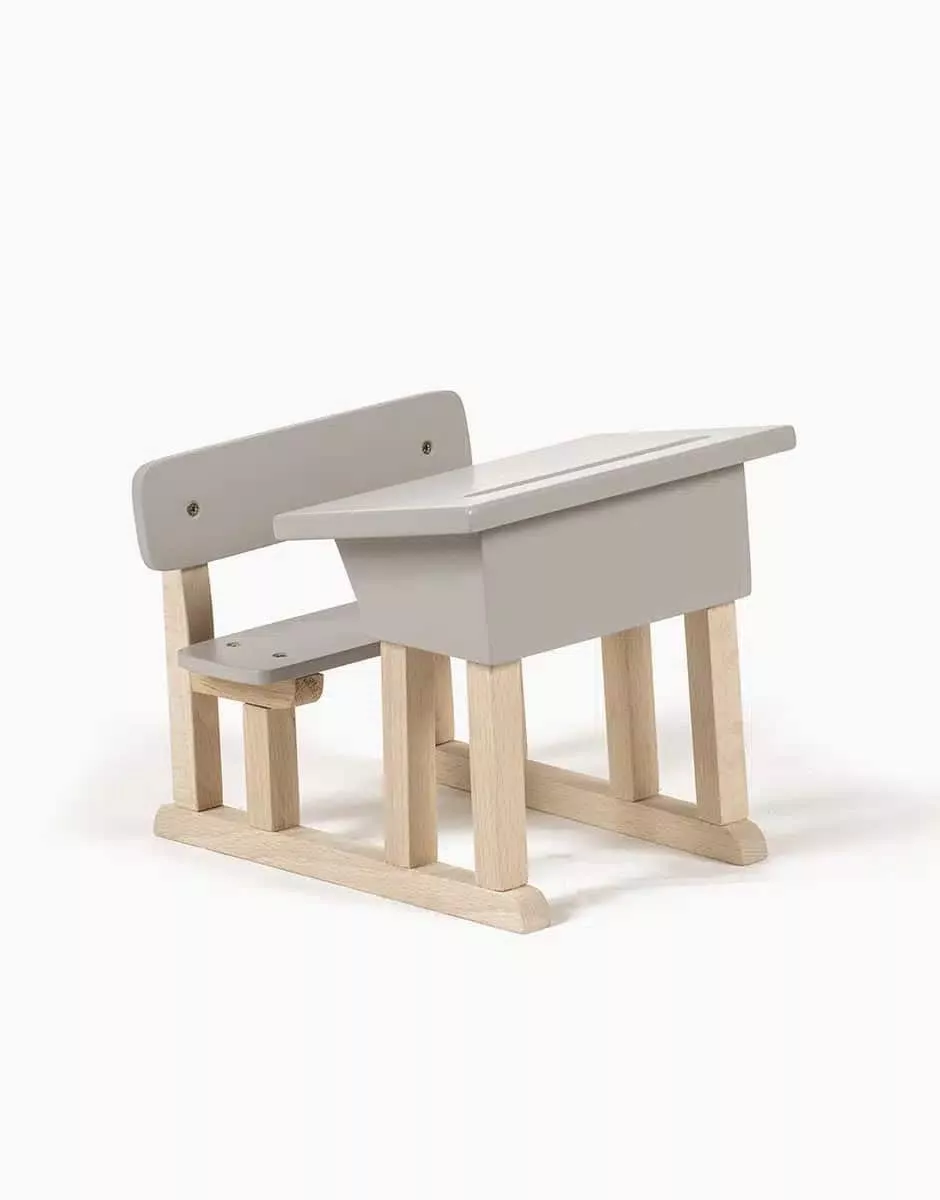 Pupitre d’écolier simple pour poupée Minikane en bois gris poudré