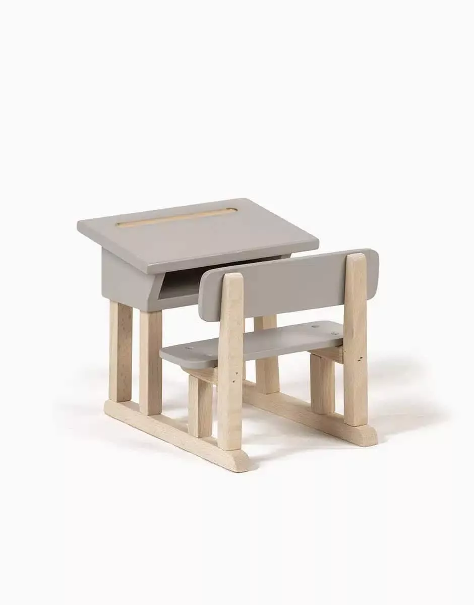 Pupitre d’écolier simple pour poupée Minikane en bois gris poudré – Image 2
