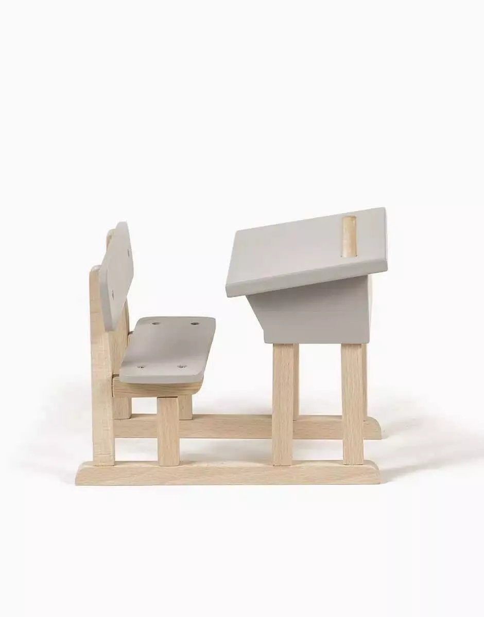 Pupitre d’écolier simple pour poupée Minikane en bois gris poudré – Image 3