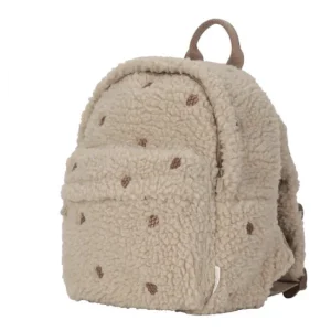 Sac à Dos en Peluche Doux Sable & Pommes de Pin Brodées, Little Dutch