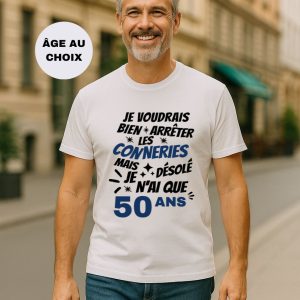 T-Shirt Homme Personnalisé Anniversaire – Humour & Âge au Choix