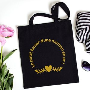 Tote bag sac personnalisé – Petit bazar d&rsquo;une maman en or