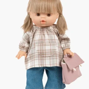 Gordis – Ensemble “Back to school” fille avec blouse à carreaux et pantalon en denim bleu foncé, Minikane